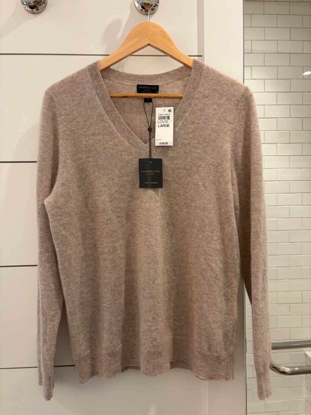 Charter Club Men's V-Neck Sweater in Taupe-Blush